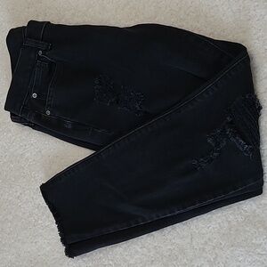 GAP Denim 1969 True Skinny Black Distressed Jeans Womens 29R Stretch Raw Hem